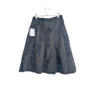 Prada $16k Black Navy Beaded Embellished Pleated Skirt Size 40 New w Flaw